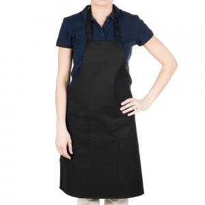 Hot sale black white bib apron 3-pockets mjs 100% spun polyester apron with ties for commercial restaurant kitchen