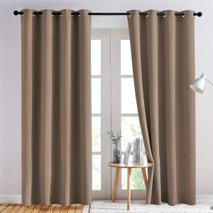 Hot Sale Grey Polyester Thermal Insulated Grommet Blackout Curtains for Home Bedroom