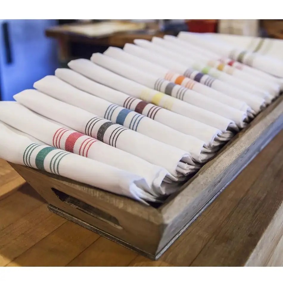 MJS 100% Spun Polyester Bistro Stripe Napkin Table Cloth Linen Napkins for Restaurant Hotel