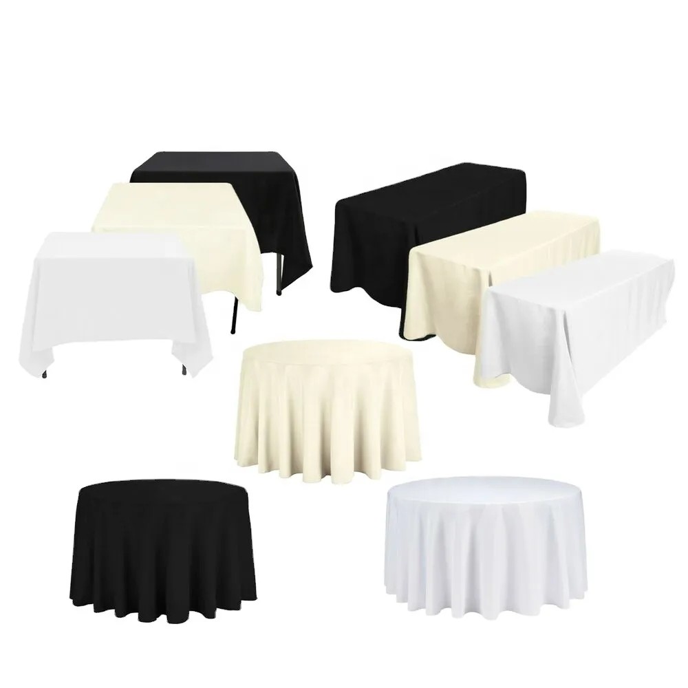 Polyester Party Plain Style Round Square Rectangular Wedding Table Cloth Tablecloth